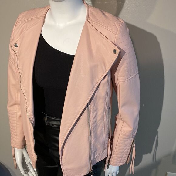 Womens Simply Styled Large Light Pink Blush Faux Leather Jacket - Size Large - Picture 3 of 13
